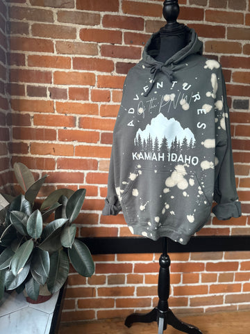 Adventures of the PNW Kamiah Idaho Grey Bleached Hooded Sweatshirt