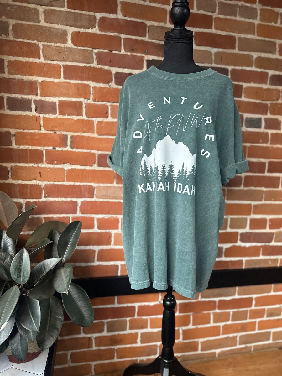 Adventures of the PNW Kamiah Idaho Teal and Black Splatter Tee