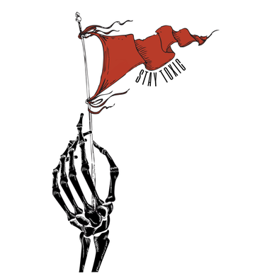 Stay Toxic Red Flag Skeleton Hand Graphic