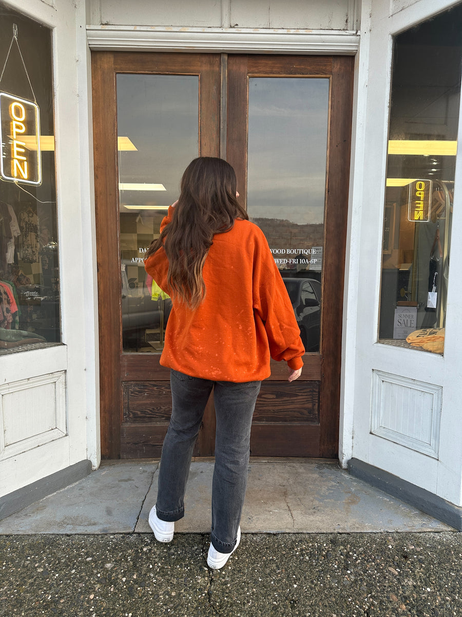 Simple Orange Slightly splatter Bleached Crewneck Sweatshirt Made To Order