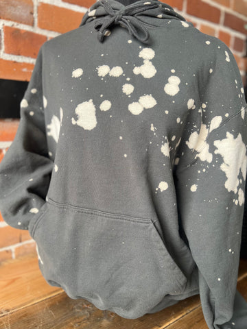 Charcoal Grey and White Minimal Bleached Hooded Sweatshirt