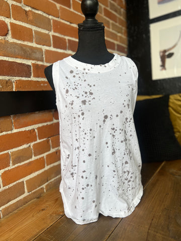 White and Brown Splatter Crewneck Tank Top