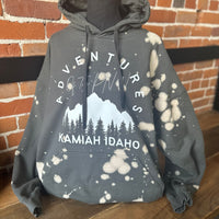 Adventures of the PNW Kamiah Idaho Grey Bleached Hooded Sweatshirt