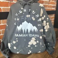 Adventures of the PNW Kamiah Idaho Grey Bleached Hooded Sweatshirt