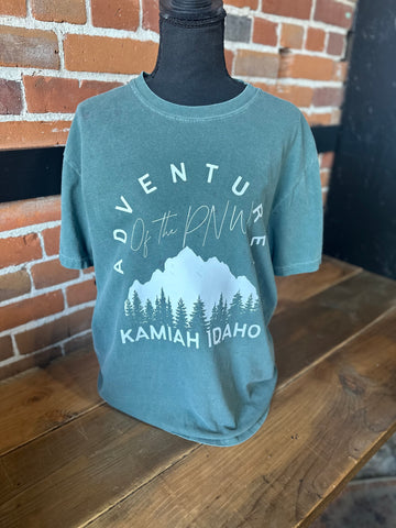 Adventures of the PNW Kamiah Idaho Teal and Black Splatter Tee