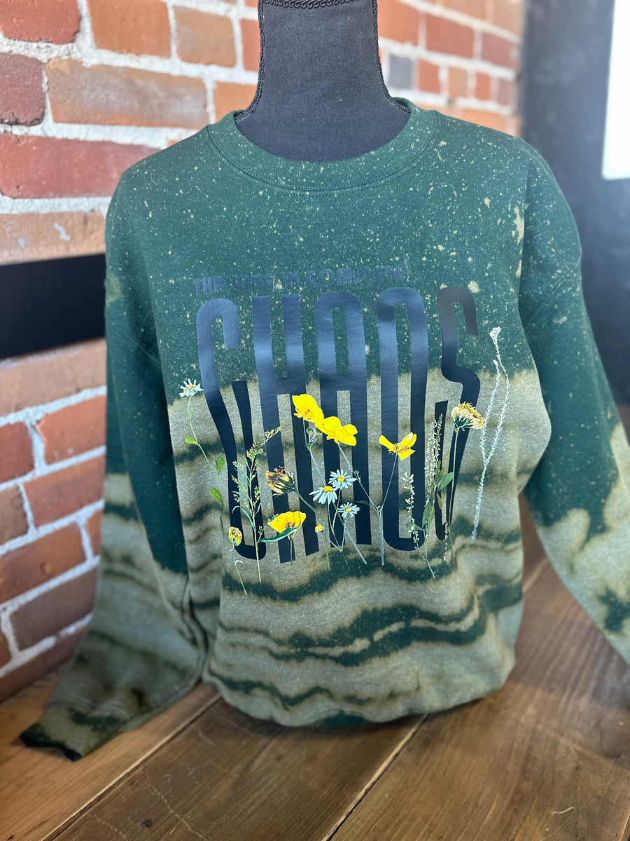 Thriving in Complete Chaos Green Ombré Crewneck Sweatshirt